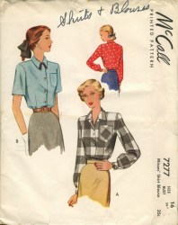 7277 1948 MCCALL SS-LS SHIRT BLOUSE,POCKET PATTERN 14 32 UNCUT